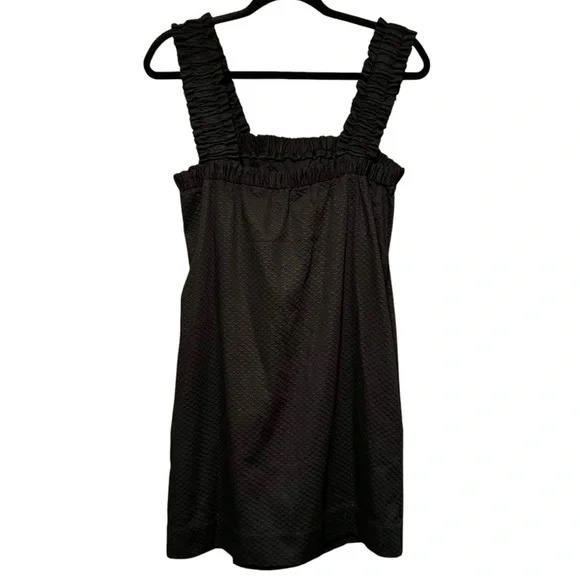 Something Navy Black Square Neck Shirred Ruffled Sleeve Textured Mini Dress - Picture 2 of 10